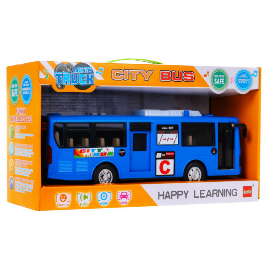 Mokyklinis autobusas su garso efektais, mėlynas