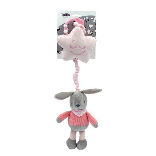 Pliušinis pakabukas kūdikiui - triušis su žvaigždute, rožinis, 38cm