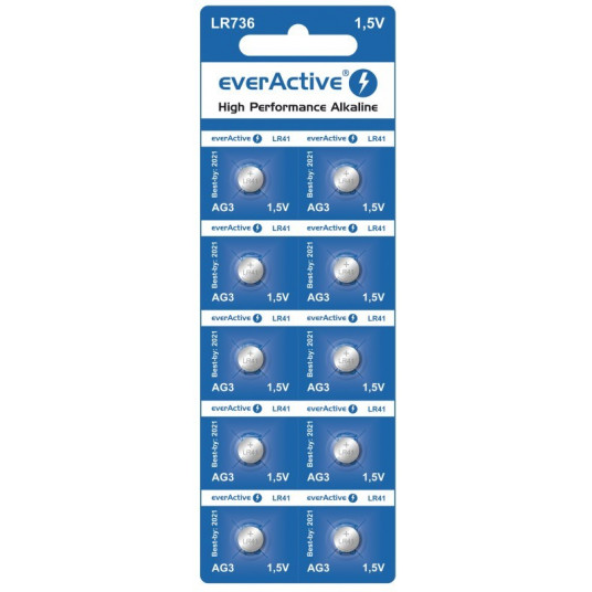  EverActive mini šarminės baterijos G3 LR736 LR41 - lizdinė plokštelė po 10 vnt. 
