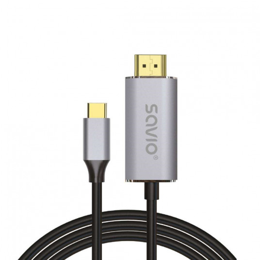  USB-C į HDMI 2.0B laidas, 1 m, sidabro juodos spalvos, auksiniai antgaliai, SAVIO CL-170 