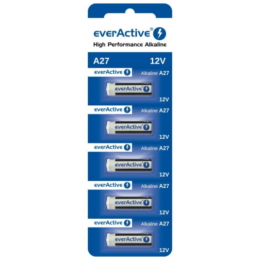  5 x everActive 27A 12V šarminės baterijos - lizdinė plokštelė 5 vnt. 