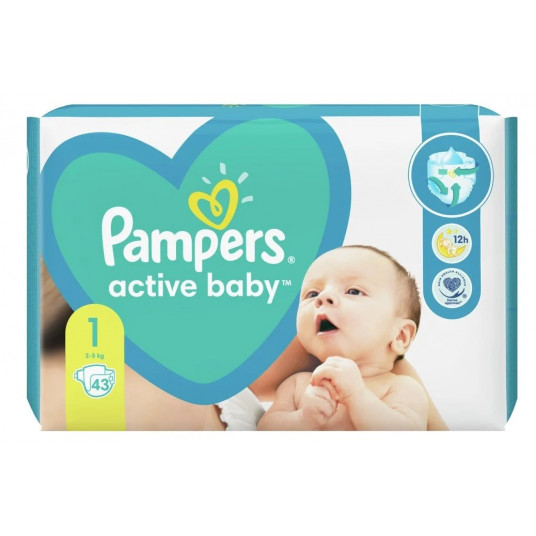  Pampers Active Kūdikių sauskelnės 2-5kg, 1 dydis NEWBORN, 43vnt. 