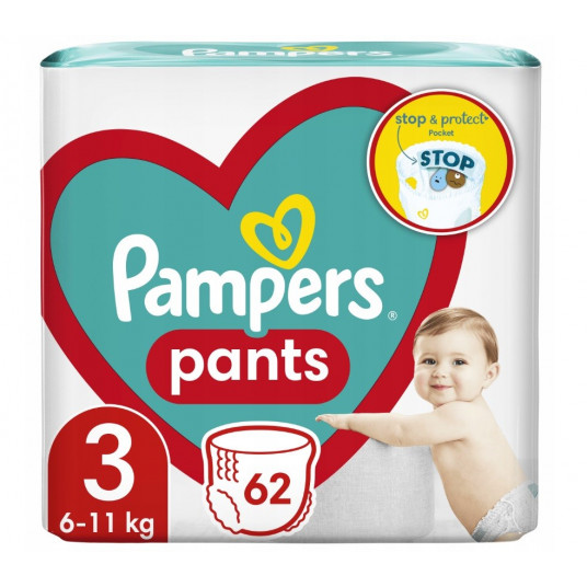 Pampers sauskelnės 6-11 kg, 3-MIDI dydžio, 62 vnt. 