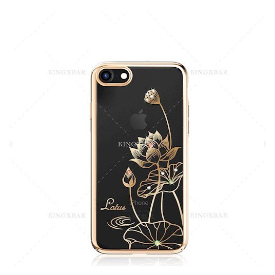 Kingxbar Elegant Lotus Silicone Case With Swarovski Crystals for Apple iPhone 7 / 8 Gold