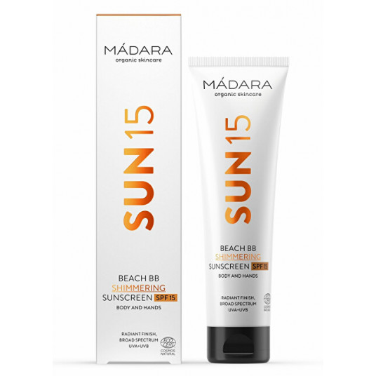 MÁDARA - Glittering sunscreen BB body and face cream SPF 15 Beach BB (Shimmering Sunscreen) 100 ml