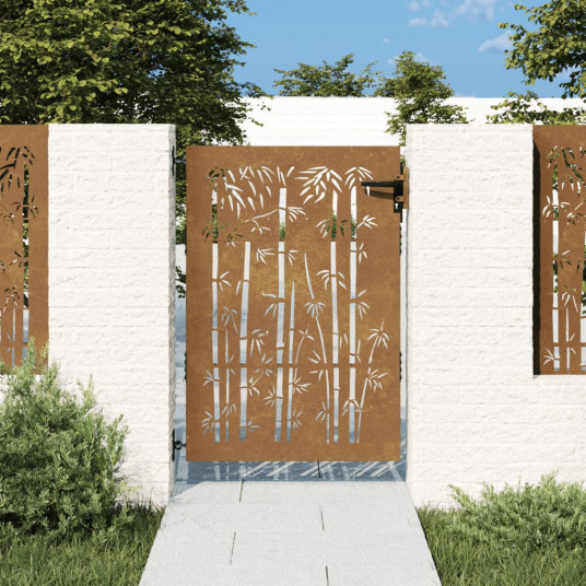  Sodo vartai, 85x150cm, corten plienas, bambuko dizaino 