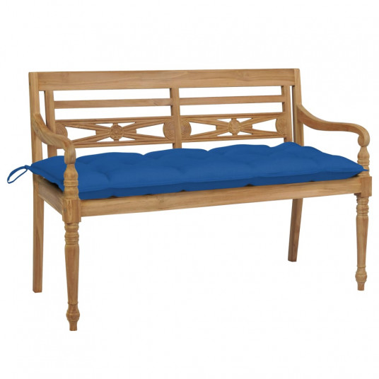 Batavia suoliukas su mėlyna pagalve, 120cm, tikmedžio masyvas