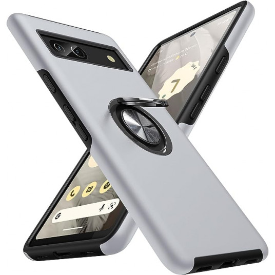  AOUIA Google Pixel 7A Case with 360° Magnetic Rotating Stand Silver 