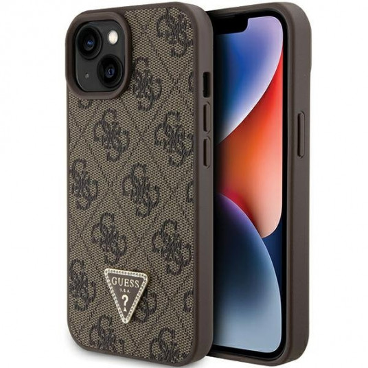  Guess PU Leather 4G Triangle Strass Case for iPhone 15 