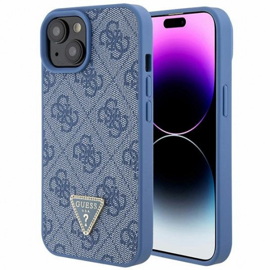  Guess PU Leather 4G Triangle Strass Case for iPhone 15 