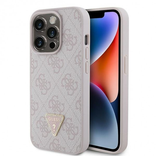  Guess PU Leather 4G Triangle Strass Case for iPhone 15 Pro 