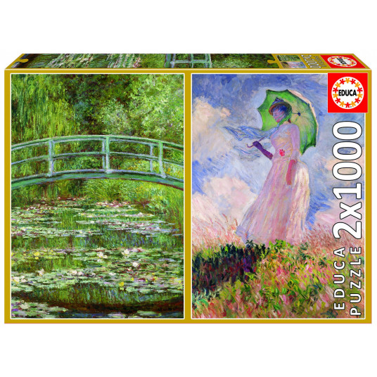 Dėlionės (puzzle) 2x1000 THE WATER LILY POND+WOMAN with a PARASOL, CLAUDE MONET 14-99metų