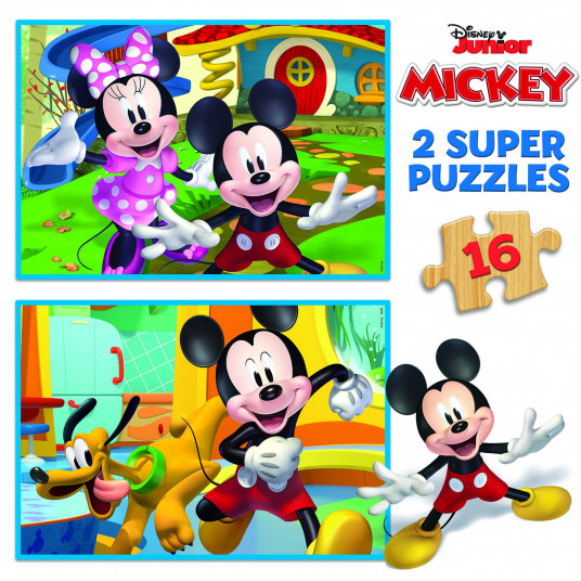  2 dėlionės (puzzle) medinės 2x16 MICKEY ir MINNIE 3-4metų 