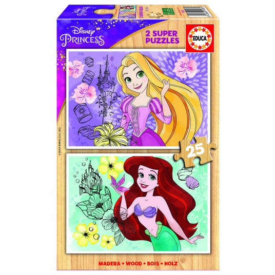  2 dėlionės (puzzle) medinės 2x25 DISNEY PRINCESS 3-5metų 