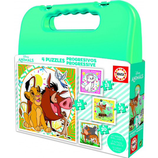 Dėlionės (puzzle) lagamine 12+16+20+25 DISNEY ANIMALS 3-5metų