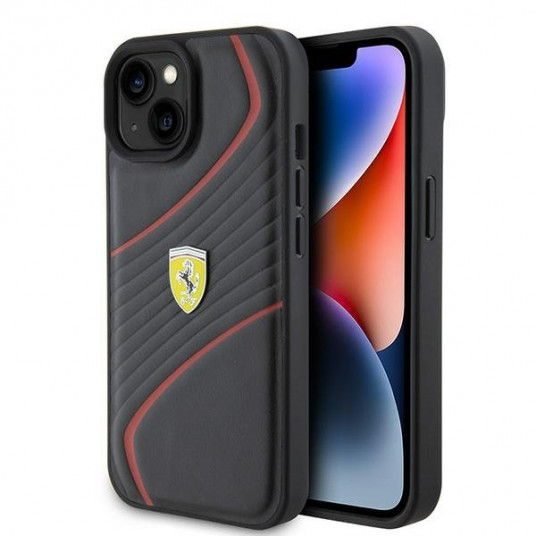 Ferrari Twist Metal Logo Back Case for Apple iPhone 15