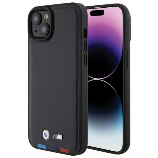  BMW Leather Stamp Tricolor Back Case for Apple iPhone 15 Plus 