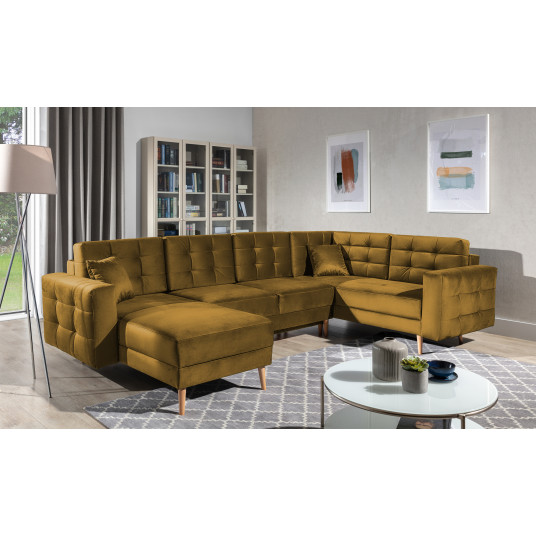 Kampinė sofa Asgard su patalynės dėže, audinys Monolith 48