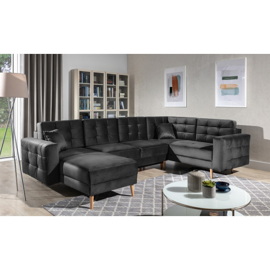 Kampinė sofa Asgard su patalynės dėže, audinys Monolith 97