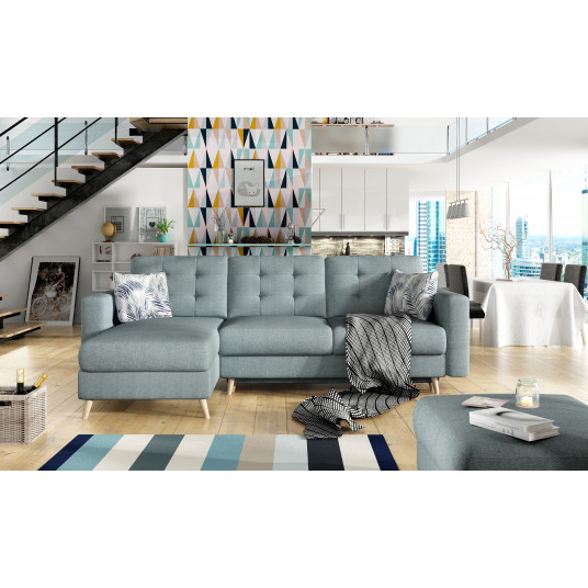 Kampinė sofa Asgard su patalynės dėže, audinys Cover 70, Botanical 80