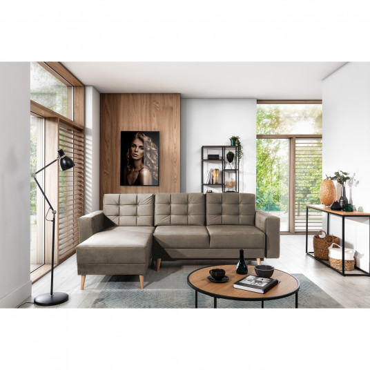 Kampinė sofa Asgard su patalynės dėže, audinys Monolith 09