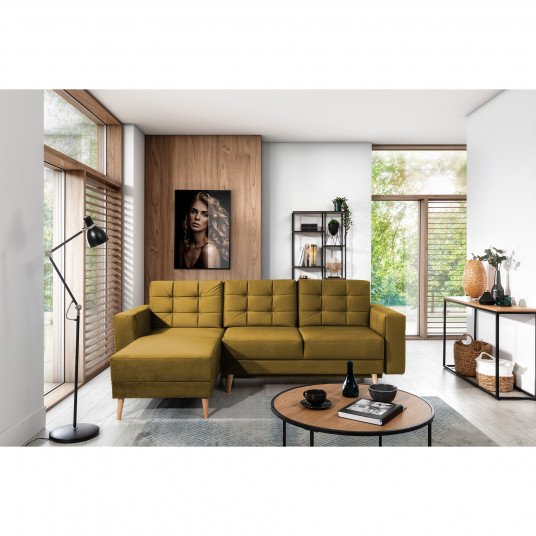 Kampinė sofa Asgard su patalynės dėže, audinys Monolith 48