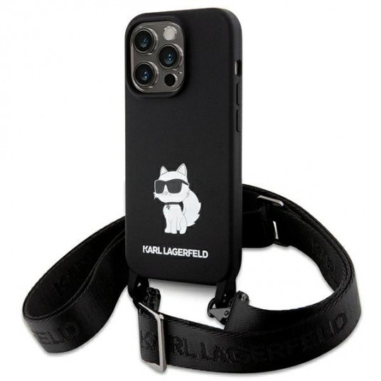 Karl Lagerfeld Crossbody Silicone Choupette Back Case for Apple iPhone 15 Pro