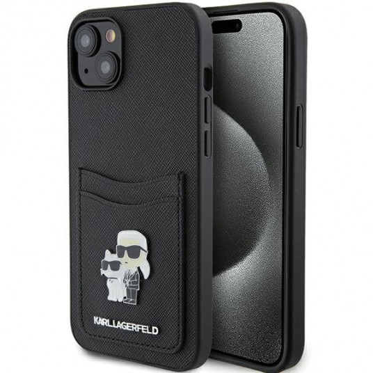 Karl Lagerfeld Saffiano Cardslot Karl&Choupette Metal Pin Back Case for Apple iPhone 15