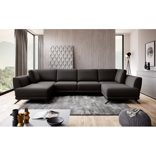 Kampinė sofa Larco su patalynės dėže, audinys Flores 22