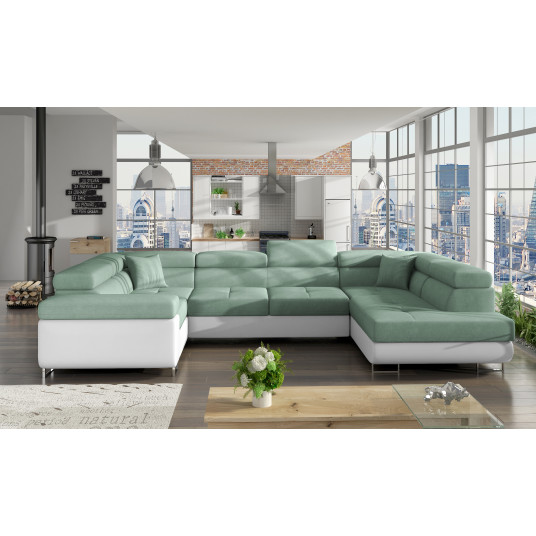 Kampinė sofa Letto su patalynės dėže, audinys Soro 34, Soft 17