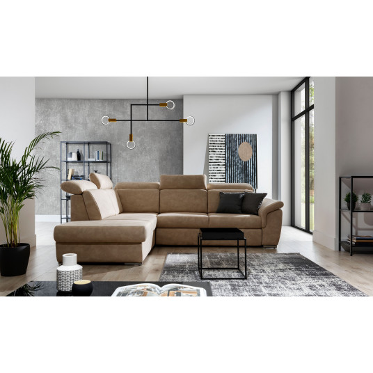 Kampinė sofa Loreto su patalynės dėže, audinys Dora 21