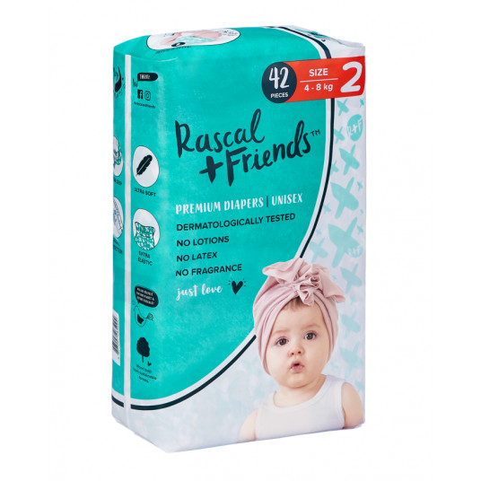 RASCAL + FRIENDS sauskelnės 2 dydis, 4-8kg, 42 vnt.