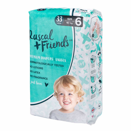  RASCAL + FRIENDS sauskelnės 6 dydis, 16kg+, 33 vnt. 