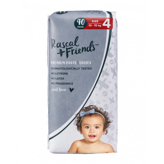  RASCAL + FRIENDS sauskelnės-kelnaitės 4 dydis, 10-15kg, 40 vnt. 