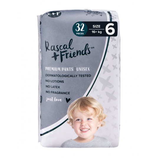  RASCAL + FRIENDS sauskelnės-kelnaitės 6 dydis, 16kg+, 32 vnt. 