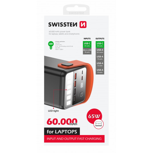  Swissten Power Line Power Bank 60000 mAh 65W Power Delivery black 