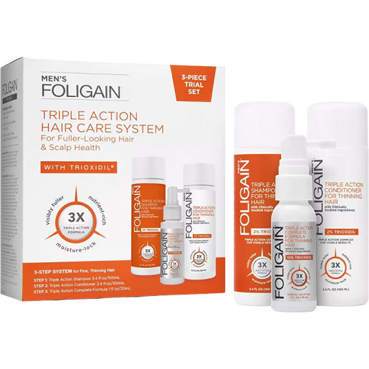  Foligain - Cestovní sada přípravků proti padání vlasů pro muže Triple Action 