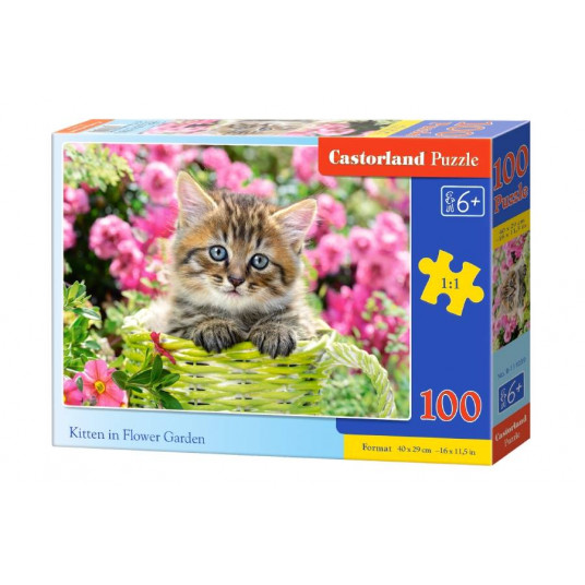 Dėlionė Castorland Kitten in Flower Garden, 100 dalių