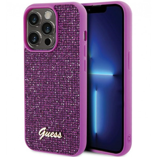 Guess PU Disco Script Metal Case for Apple iPhone 15 Pro