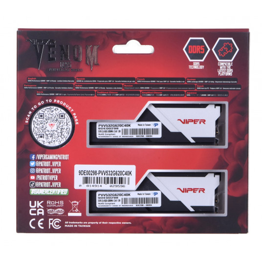  Atmintis Patriot DDR5 2X16GB VENOM 6200MHZ CL40 