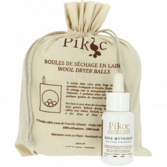 Džiovyklės kamuoliukų komplektas BOIS MYTHIQUE Pikoc 4 vnt. + 30 ml aromatinis aliejus