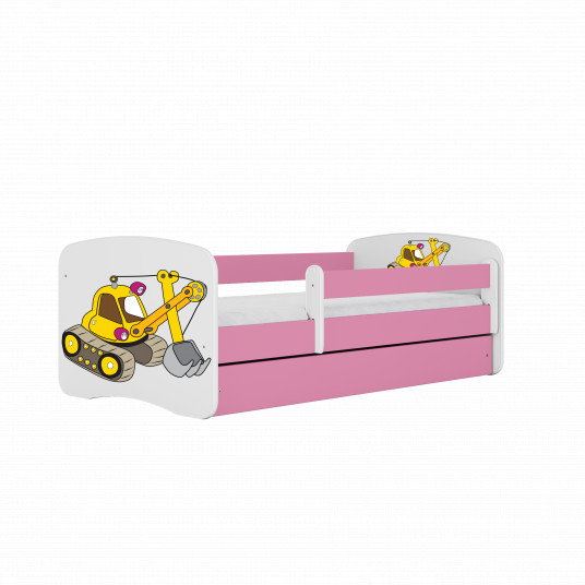 Lova Babydreams - Ekskavatorius, rožinė, 180x80, su stalčiumi