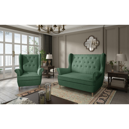 Komplektas sofa ir fotelis Aros 2+1 žalia