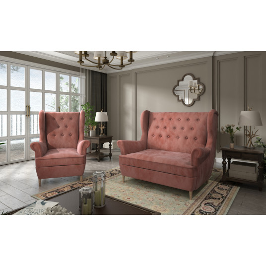 Komplektas sofa ir fotelis Aros 2+1 rausva