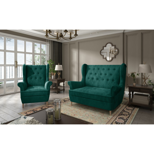  Komplektas sofa ir fotelis Aros 2+1 žalia 
