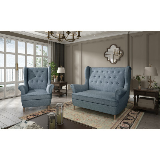 Komplektas sofa ir fotelis Aros 2+1 mėlyna