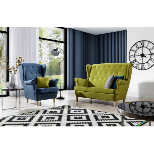 Komplektas sofa ir fotelis Aros 2+1 žalia