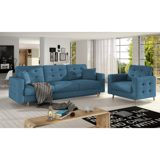 Komplektas sofa ir fotelis Asgard 3+1 mėlyna