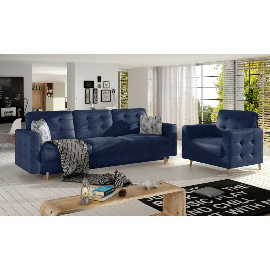 Komplektas sofa ir fotelis Asgard 3+1 mėlyna