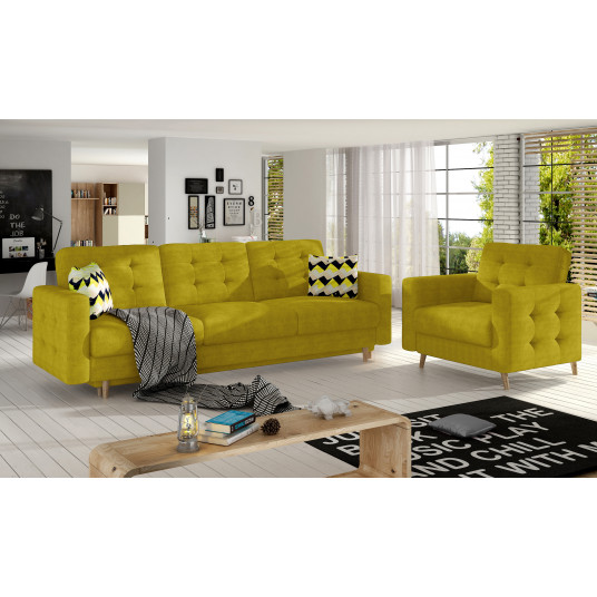 Komplektas sofa ir fotelis Asgard 3+1 geltona